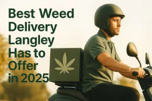 Modern weed delivery service promo combining digital photography and graphic design.